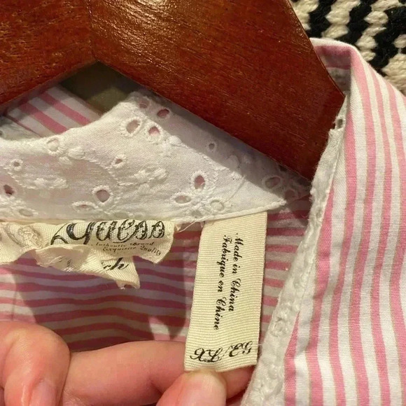 GUESS VINTAGE PINK STRIPE BUTTON DOWN BLOUSE SIZE XL - Picture 3 of 7